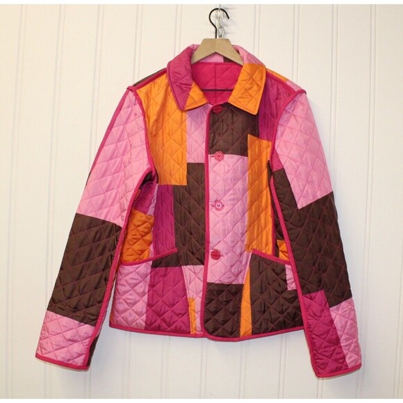 Anne Carson 100 % Silk Reversable Quilted Patchwork Jacket Womens L - Picture 1 of 10